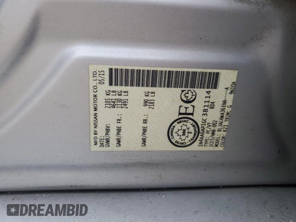 2016 Nissan Maxima SL with VIN 1N4AA6AP1GC381114, listed as a Copart auction lot 41390465 with 91,362 mi miles and Salvage Title. Bid and sale history available at DreamBid. Image 13.