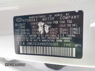 2017 Hyundai Tucson SE with VIN KM8J3CA48HU556569, listed as a IAAI auction lot 41378853 with 67,832 mi miles. Bid and sale history available at carsss.com. Image 9.