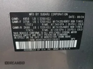 2025 Subaru Outback Premium z VIN 4S4BTADC8S3138991, wystawiony jako Copart lot #58778345 z przebiegiem 10 208 mil mil oraz Szkoda całkowita • Salvage title. Historia ofert i sprzedaży dostępna na DreamBid. Obrazek 14.