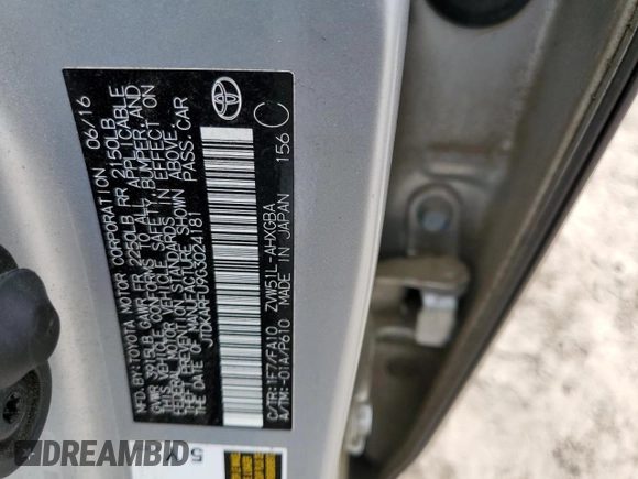 2016 Toyota Prius Four with VIN JTDKARFU9G3024181, listed as a Copart auction lot 55488325 with 87,388 mi miles and Salvage Title. Bid and sale history available at DreamBid. Image 12.