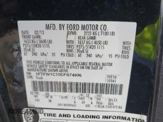2013 Ford F-150 XL with VIN 1FTFW1CT0DFB74996, listed as a IAAI auction lot 42217765 with Not provided miles and . Bid and sale history available at DreamBid. Image 9.