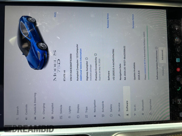 2016 Tesla Model S 90D with VIN 5YJSA1E29GF153669, listed as a Copart auction lot 63765555 with 87,476 mi miles and Clean title. Bid and sale history available at DreamBid. Image 8.