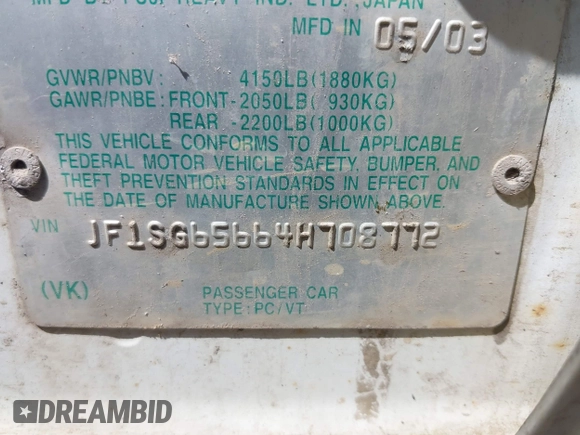2004 Subaru Forester XS с VIN JF1SG65664H708772, выставлен на аукционе IAAI как лот 42165201 с пробегом 285 210 миль миль и . История ставок и продаж доступна на DreamBid. Изображение 9.