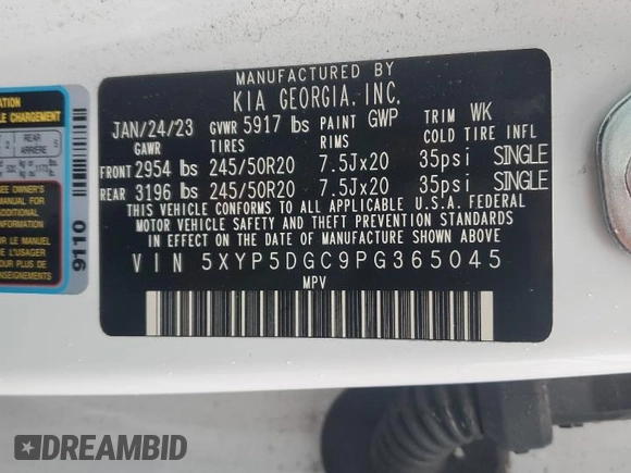 2023 Kia Telluride SX Prestige X-Line z VIN 5XYP5DGC9PG365045, wystawiony jako Copart lot #83581854 z przebiegiem 15 899 mil mil oraz Szkoda całkowita • Salvage title. Historia ofert i sprzedaży dostępna na DreamBid. Obrazek 13.