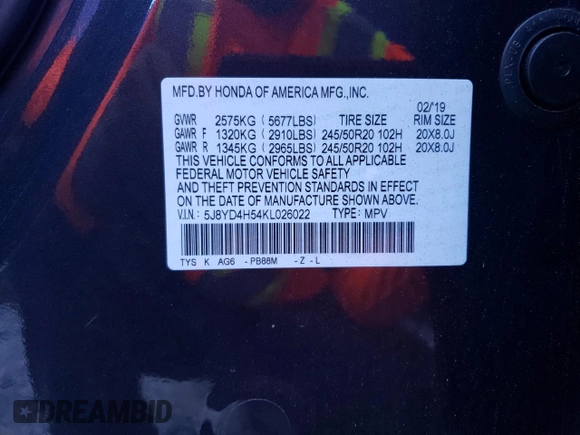 2019 Acura MDX w/Technology Pkg with VIN 5J8YD4H54KL026022, listed as a Copart auction lot 36158433 with 0 mi miles. Bid and sale history available at carsss.com. Image 14.