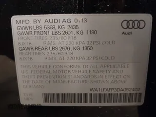 2013 Audi Q5 Premium Plus with VIN WA1LFAFP3DA052402, listed as a IAAI auction lot 42023936 with 154,383 mi miles and . Bid and sale history available at DreamBid. Image 9.
