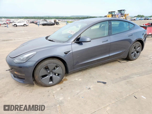 2023 Tesla Model 3 with VIN 5YJ3E1EA1PF468627, listed as a Copart auction lot 57285575 with 5,952 mi miles and Salvage title. Bid and sale history available at DreamBid. Image 1.