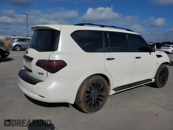 2015 Infiniti QX80 with VIN JN8AZ2NF4F9574399, listed as a Copart auction lot 59489634 with 0 mi miles and Salvage Title. Bid and sale history available at carsss.com. Image 3.