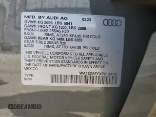 2023 Audi Q5 S line Premium Plus with VIN WA1E2AFYXP2109190, listed as a Copart auction lot 58004343 with 3,338 mi miles and . Bid and sale history available at DreamBid. Image 12.