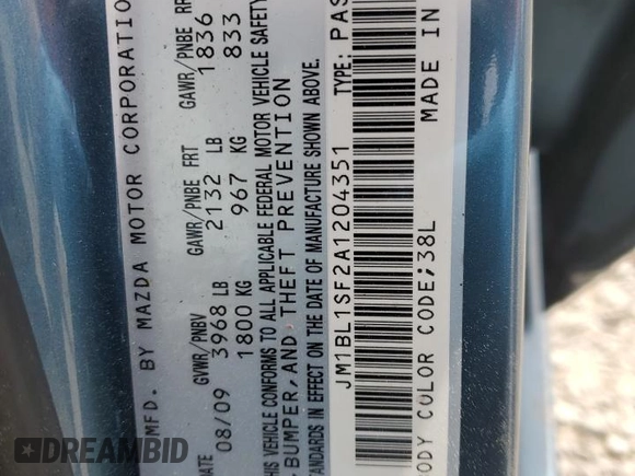 2010 Mazda 3 i Sport with VIN JM1BL1SF2A1204351, listed as a Copart auction lot 49586985 with 215,424 mi miles and Salvage Title. Bid and sale history available at carsss.com. Image 12.