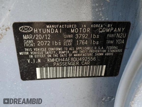 2013 Hyundai Elantra GLS z VIN KMHDH4AE8DU492556, wystawiony jako Copart lot #46315605 z przebiegiem 150 675 mil mil oraz Szkoda całkowita • Salvage title. Historia ofert i sprzedaży dostępna na DreamBid. Obrazek 14.