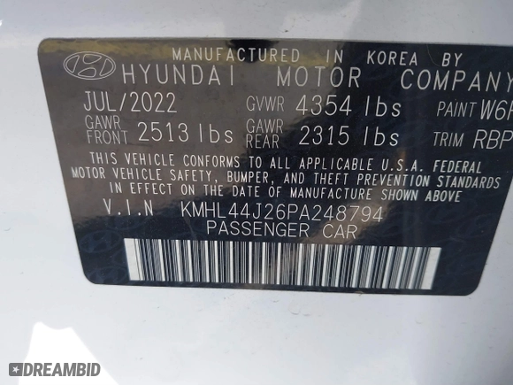 2023 Hyundai Sonata SEL Plus with VIN KMHL44J26PA248794, listed as a IAAI auction lot 41794912 with 28,074 mi miles. Bid and sale history available at carsss.com. Image 9.