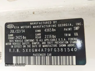 2015 Kia Optima LX with VIN 5XXGM4A79FG381540, listed as a IAAI auction lot 41950873 with 98,732 mi miles. Bid and sale history available at carsss.com. Image 9.