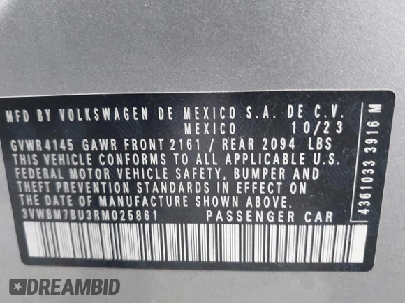 2024 Volkswagen Jetta Sport z VIN 3VWBM7BU3RM025861, wystawiony jako IAAI lot #41571284 z przebiegiem 9 990 mil mil oraz . Historia ofert i sprzedaży dostępna na DreamBid. Obrazek 9.