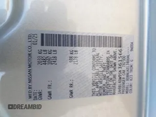 2025 Nissan Altima SV with VIN 1N4BL4DW9SN361566, listed as a IAAI auction lot 41675964 with 1,070 mi miles and . Bid and sale history available at DreamBid. Image 9.