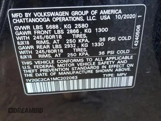 2021 Volkswagen Atlas S with VIN 1V2GC2CA1MC202063, listed as a Copart auction lot 73168294 with 108,689 mi miles and Salvage title. Bid and sale history available at DreamBid. Image 13.