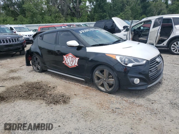 2015 Hyundai Veloster Turbo with VIN KMHTC6AE3FU234793, listed as a Copart auction lot 56014555 with 120,237 mi miles and Salvage title. Bid and sale history available at DreamBid. Image 4.