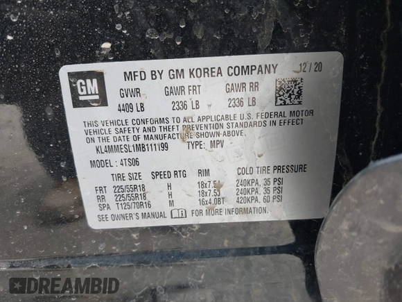 2021 Buick Encore GX Select с VIN KL4MMESL1MB111199, выставлен на аукционе IAAI как лот 42067721 с пробегом 29 357 миль миль и . История ставок и продаж доступна на DreamBid. Изображение 9.