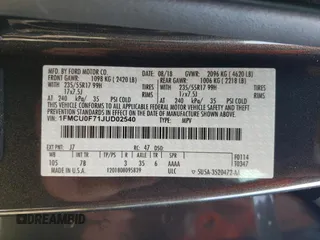 2018 Ford Escape S with VIN 1FMCU0F71JUD02540, listed as a Copart auction lot 54337495 with 102,619 mi miles and Salvage title. Bid and sale history available at DreamBid. Image 13.