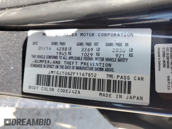 2015 Mazda 6 i Sport with VIN JM1GJ1U62F1167852, listed as a Copart auction lot 52406185 with 130,080 mi miles and Salvage Title. Bid and sale history available at DreamBid. Image 13.