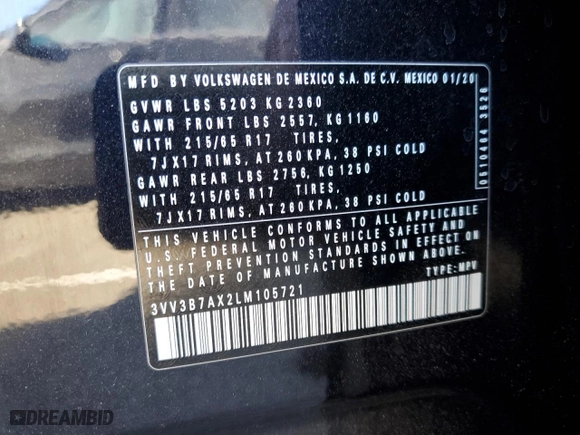 2020 Volkswagen Tiguan SE with VIN 3VV3B7AX2LM105721, listed as a Copart auction lot 79272814 with 59,887 mi miles and Salvage Title. Bid and sale history available at carsss.com. Image 13.