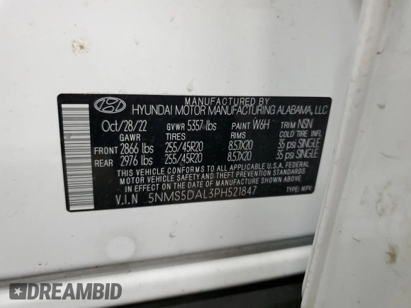 2023 Hyundai Santa Fe Calligraphy with VIN 5NMS5DAL3PH521847, listed as a Copart auction lot 88201785 with 12,170 mi miles and Salvage Title. Bid and sale history available at carsss.com. Image 13.