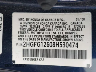 2008 Honda Civic Cpe LX with VIN 2HGFG12608H530474, listed as a IAAI auction lot 42084035 with 182,037 mi miles. Bid and sale history available at carsss.com. Image 9.