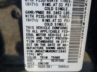 2013 Nissan Murano SL z VIN JN8AZ1MU6DW212440, wystawiony jako Copart lot #53702125 z przebiegiem 125 709 mil mil oraz Szkoda całkowita • Salvage title. Historia ofert i sprzedaży dostępna na DreamBid. Obrazek 13.