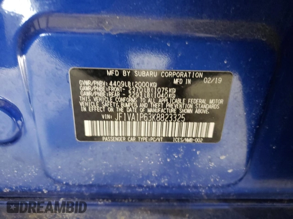 2019 Subaru WRX Limited with VIN JF1VA1P63K8823325, listed as a Copart auction lot 46308895 with 40,969 mi miles and Clean Title. Bid and sale history available at DreamBid. Image 12.