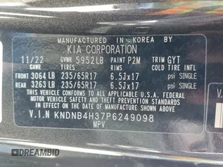 2023 Kia Carnival LX with VIN KNDNB4H37P6249098, listed as a Copart auction lot 76751724 with 26,992 mi miles and Salvage Title. Bid and sale history available at carsss.com. Image 13.