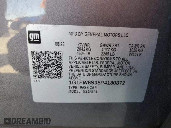 2023 Chevrolet Bolt EV 1LT with VIN 1G1FW6S05P4180872, listed as a Copart auction lot 61984185 with 63,388 mi miles and Clean title. Bid and sale history available at DreamBid. Image 12.