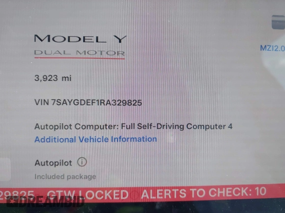 2024 Tesla Model Y Performance with VIN 7SAYGDEF1RA329825, listed as a IAAI auction lot 41762602 with 3,923 mi miles and . Bid and sale history available at DreamBid. Image 7.