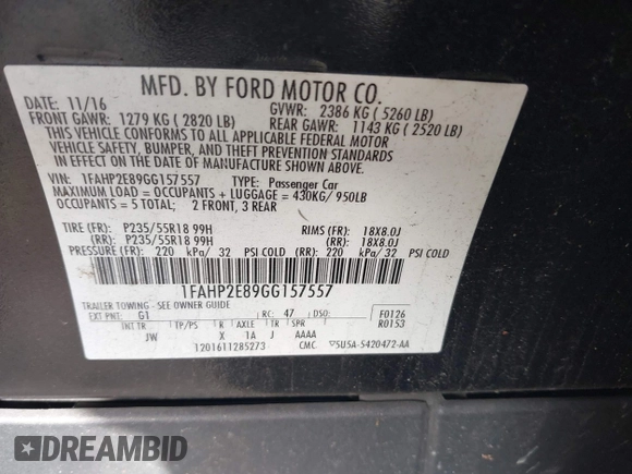 2016 Ford Taurus SEL with VIN 1FAHP2E89GG157557, listed as a IAAI auction lot 42501257 with 226,922 mi miles and . Bid and sale history available at DreamBid. Image 9.