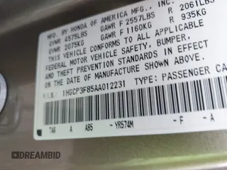 2010 Honda Accord EX-L with VIN 1HGCP3F85AA012231, listed as a IAAI auction lot 41968285 with 196,358 mi miles and . Bid and sale history available at DreamBid. Image 9.