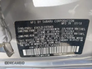 2019 Subaru Crosstrek Limited с VIN JF2GTANC5KH219301, выставлен на аукционе IAAI как лот 41699475 с пробегом 37 130 миль миль и . История ставок и продаж доступна на DreamBid. Изображение 9.
