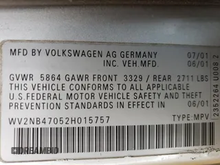 2002 Volkswagen EuroVan MV с VIN WV2NB47052H015757, выставлен на аукционе Copart как лот 81666434 с пробегом 191 543 миль миль и Чистый • Clean title. История ставок и продаж доступна на DreamBid. Изображение 13.
