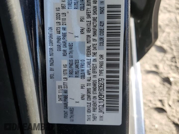 2021 Mazda 6 Sport with VIN JM1GL1UM3M1605879, listed as a Copart auction lot 42398635 with 69,488 mi miles and Salvage Title. Bid and sale history available at carsss.com. Image 12.
