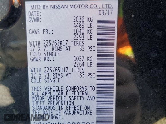 2017 Nissan Rogue SV with VIN 5N1AT2MT1HC890705, listed as a Copart auction lot 44070595 with 89,411 mi miles and Salvage Title. Bid and sale history available at carsss.com. Image 13.