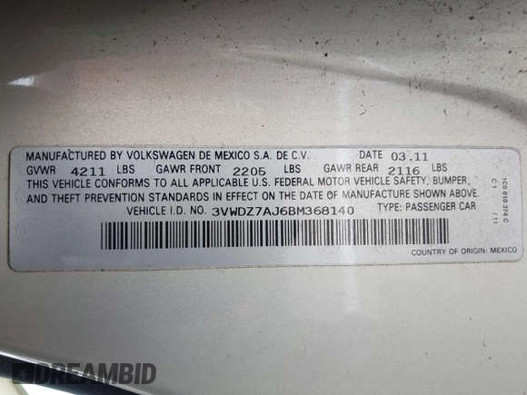 2011 Volkswagen Jetta SE z VIN 3VWDZ7AJ6BM368140, wystawiony jako IAAI lot #40918924 z przebiegiem 198 076 mil mil oraz . Historia ofert i sprzedaży dostępna na DreamBid. Obrazek 9.