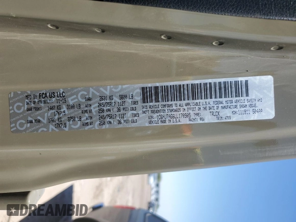 2020 Jeep Gladiator Sport S with VIN 1C6HJTAG6LL170905, listed as a Copart auction lot 63665735 with 88,331 mi miles and Salvage title. Bid and sale history available at DreamBid. Image 13.