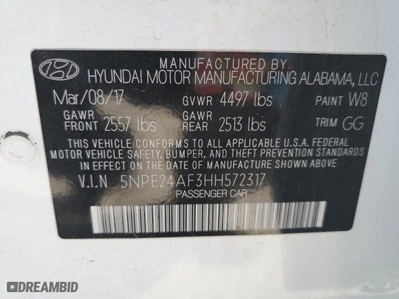 2017 Hyundai Sonata SE with VIN 5NPE24AF3HH572317, listed as a Copart auction lot 45062265 with 161,518 mi miles and Salvage Title. Bid and sale history available at carsss.com. Image 14.