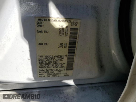 2016 Nissan Altima SR with VIN 1N4AL3AP7GC182173, listed as a Copart auction lot 42907715 with 175,349 mi miles and Non Repairable. Bid and sale history available at carsss.com. Image 12.