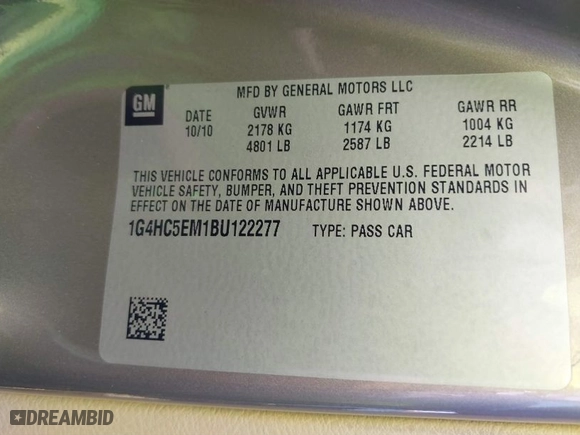 2011 Buick Lucerne CXL with VIN 1G4HC5EM1BU122277, listed as a IAAI auction lot 41676953 with 158,779 mi miles. Bid and sale history available at carsss.com. Image 9.
