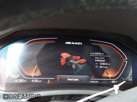 2021 BMW 4 Series M440i with VIN WBA53AT07MCH13853, listed as a IAAI auction lot 41788733 with 53,518 mi miles and . Bid and sale history available at DreamBid. Image 7.