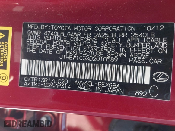 2013 Lexus ES 300h z VIN JTHBW1GGXD2010589, wystawiony jako IAAI lot #42149715 z przebiegiem 174 252 mil mil oraz . Historia ofert i sprzedaży dostępna na DreamBid. Obrazek 9.