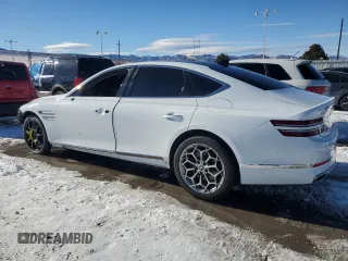2021 Genesis G80 2.5T with VIN KMTGB4SC6MU044687, listed as a Copart auction lot 87952985 with 80,141 mi miles and Salvage Title. Bid and sale history available at DreamBid. Image 2.