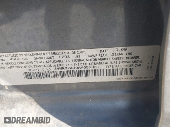 2010 Volkswagen Jetta SE z VIN 3VWRX7AJ0AM055031, wystawiony jako IAAI lot #41748603 z przebiegiem 175 016 mil mil oraz . Historia ofert i sprzedaży dostępna na DreamBid. Obrazek 9.