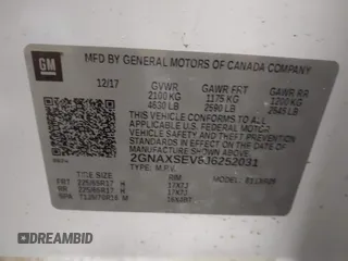 2018 Chevrolet Equinox LT with VIN 2GNAXSEV8J6252031, listed as a IAAI auction lot 41251068 with 124,361 mi miles. Bid and sale history available at carsss.com. Image 9.