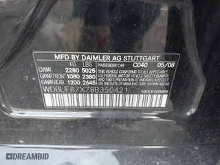 2008 Mercedes-Benz E-Class Luxury 3.5L with VIN WDBUF87X78B350421, listed as a IAAI auction lot 41830112 with 177,204 mi miles. Bid and sale history available at carsss.com. Image 9.