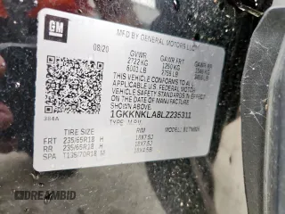 2020 GMC Acadia SLE with VIN 1GKKNKLA8LZ235311, listed as a Copart auction lot 60651505 with 25,773 mi miles and Salvage title. Bid and sale history available at DreamBid. Image 13.